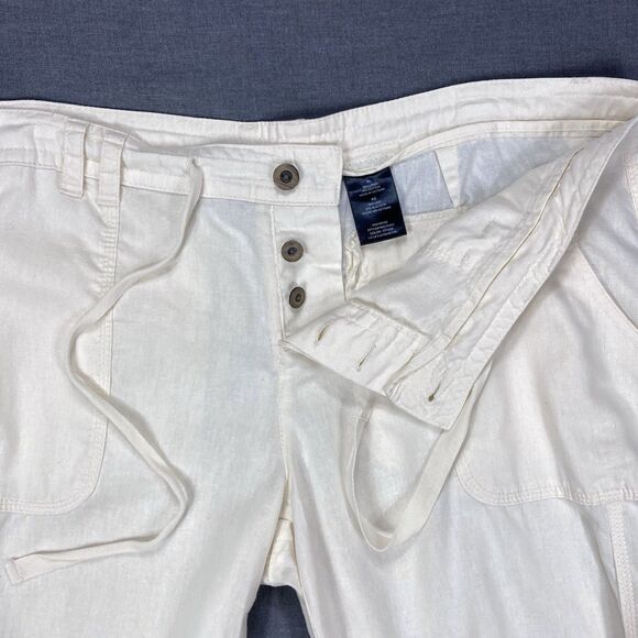 Norma Kamali Linen Pants Womens XL Ivory Straight Leg Breathable Casual Comfort - Picture 3 of 13